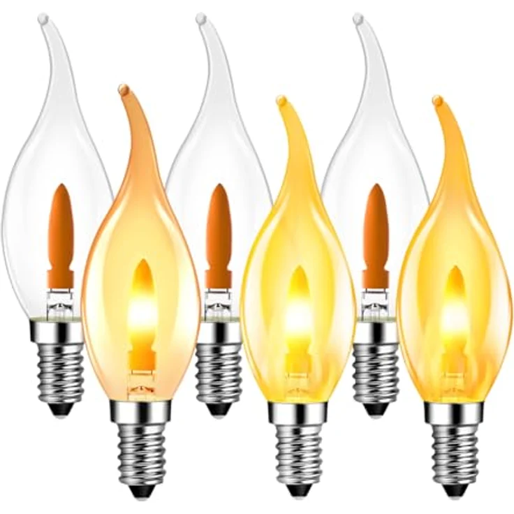 LVWIT Flammen LED E14 Warmweiss 1W, Kerzenlampe T35 Glühbirne Flammeneffekt Stimmungslicht Flackerlampe für Zuhause Garten Bar Halloween Weihnachten, Ersetzt 3W Glühlampen, 1800K, 6er Pack – Bild 2