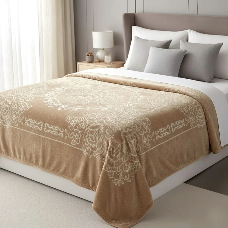 Kuscheldecke 220x240 cm - XXL Decke mit Muster, Beige – Bild 4
