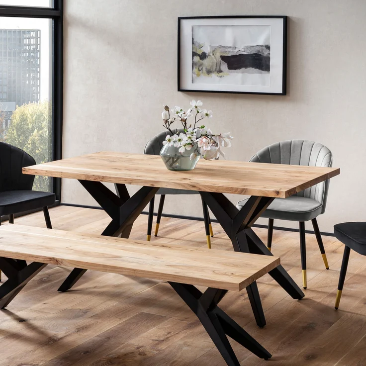 FINEBUY Esstisch FB66278 (Akazie Massivholz Rechteckig, 160x80x76 cm, Modern), Holztisch Esszimmer Modern, Esszimmertisch Groß – Bild 1