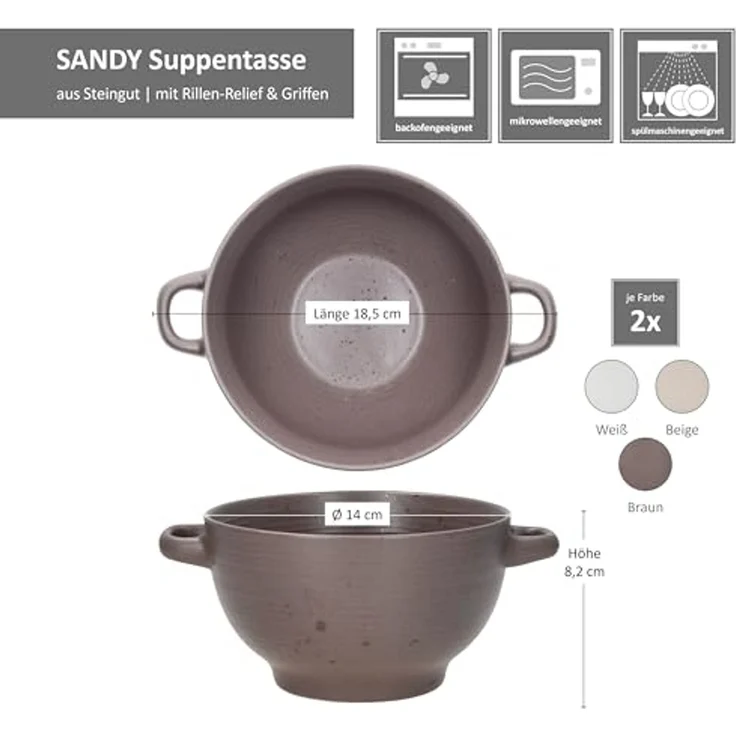 MamboCat Suppenteller 6x Sandy Suppentasse 450ml mit Henkeln Suppenterrine stapelbar – Bild 6