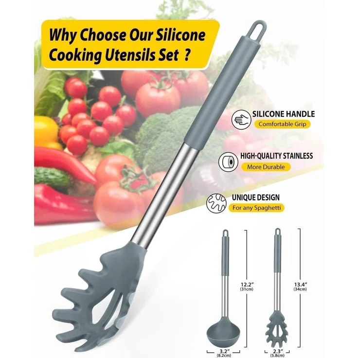 Silikon Pasta Gabel Pfanne Löffel Set Antihaft Küche Kochen Rühren Server – Bild 2