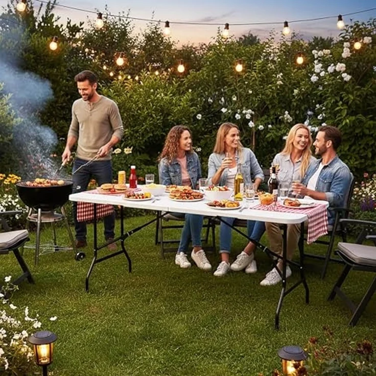 Spetebo Klapptisch XL Klapptisch weiß mit Stahlgestell wetterfest (Anzahl, 1-St, Stück), zusammenklappbar – Bild 2