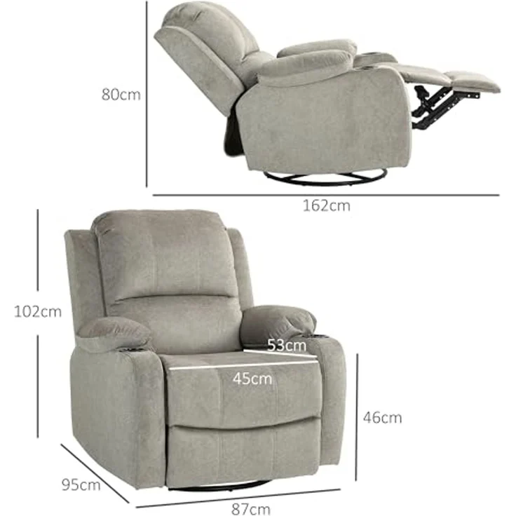 HOMCOM Relaxsessel Fernsehsessel mit Liegefunktion, Ruhesessel mit Wippfunktion (Sessel, 1-St, Liegesessel), für Wohnzimmer, Braun – Bild 3