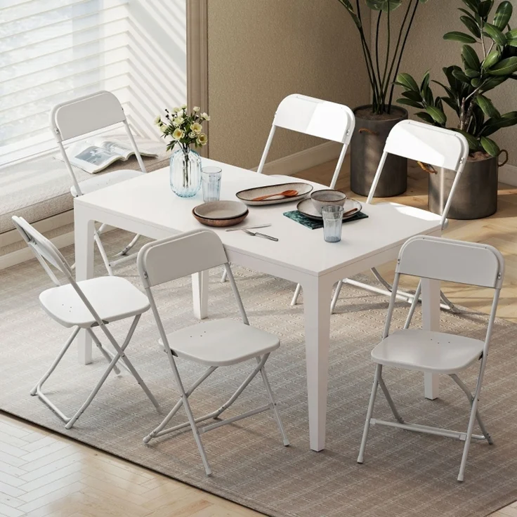 MELAYR, 6er-Set Klappstühle, faltbare Stühle mit Ablauflöchern, Stahlrahmen, 49 x 45 x 79.5 cm, Weiß – Bild 6