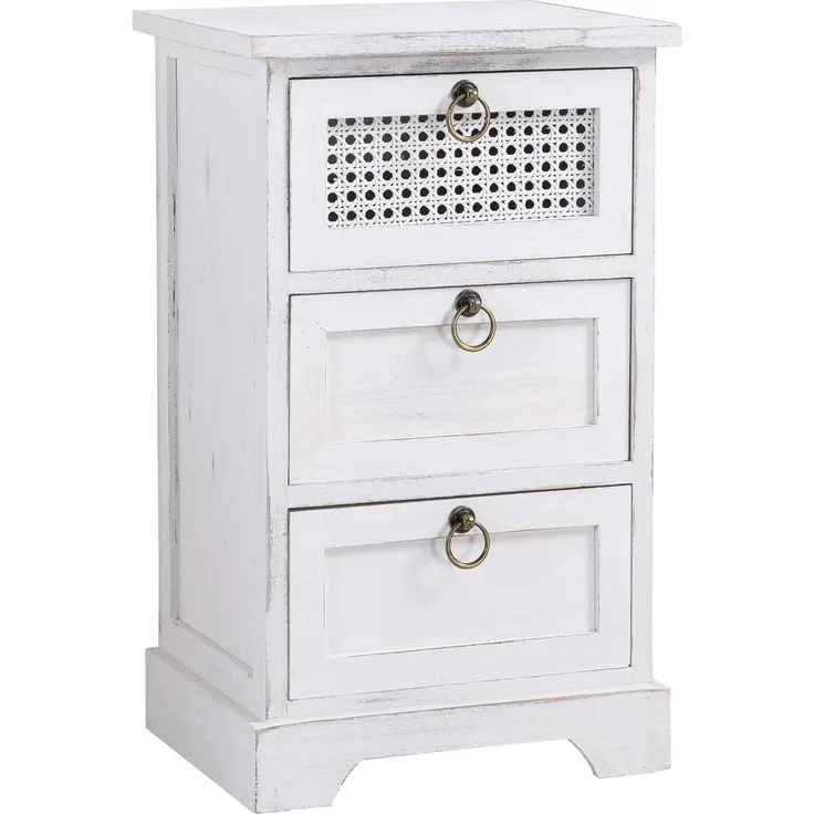 CARO-Möbel Nachttisch IRMA Nachtschrank für Boxspringbett Nachtkonsole mit 3 Schubladen weiß Vintage Design