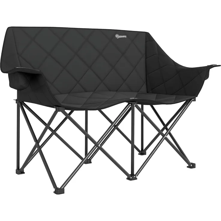 Outsunny Campingstuhl mit Kühltaschen, Tragetasche (2 Sitzer Faltstuhl, 1 St), bis 250kg belastbar, für Garten Camping Strand