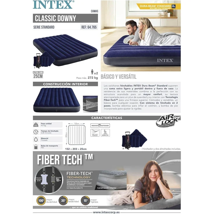 Intex 'Queen Dura-Beam Classic Downy' Luftbett, blau, 152 x 203 x 25 cm – Bild 9