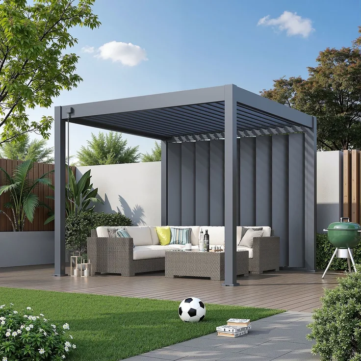 Weide Pergola Sichtschutzwand 3m mit kippbaren Lamellen anthrazit