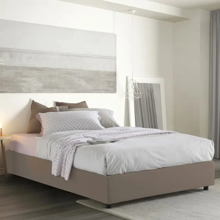 Talamo Italia - Elisa Doppelbett, Bettkasten mit Stoffbezug, 100 % Made in Italy, Öffnung vorne, geeignet für Matratze 160x190 cm, Taupe – Bild 1