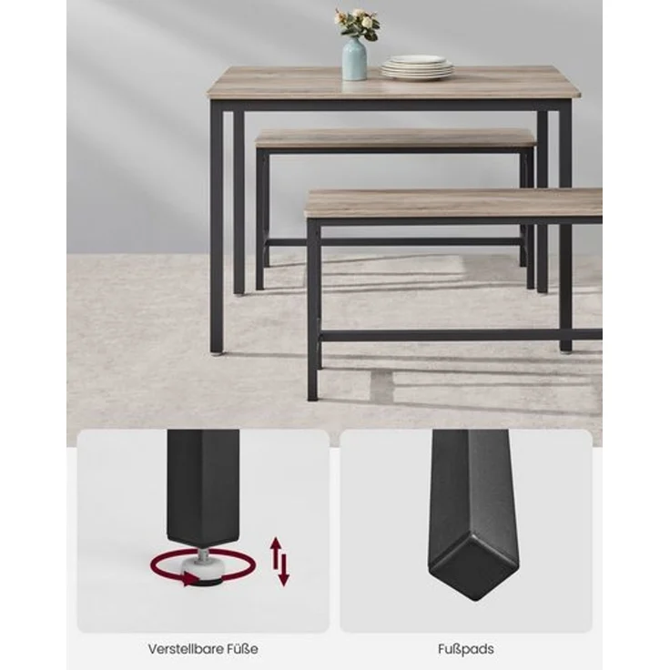 Vasagle Esstisch, Küchentisch-Set, 110 x 70 x 75 cm, mit 2 Bänken je 97 x 30 x 50 cm, Metallgestell, für Küche, Wohnzimmer, Esszimmer, Industrie-Design, von Songmics KDT070 – Bild 4