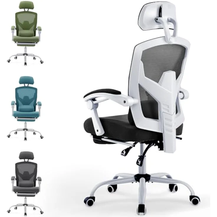 DUMOS Bürostuhl Ergonomisch - EIN Schreibtischstuhl mit Komfortarmlehnen, Ausgestattet mit Einer Bequemen Lendenwirbelstütze und Fußstütze, Office Chair Geeignet für Zuhause – Bild 2