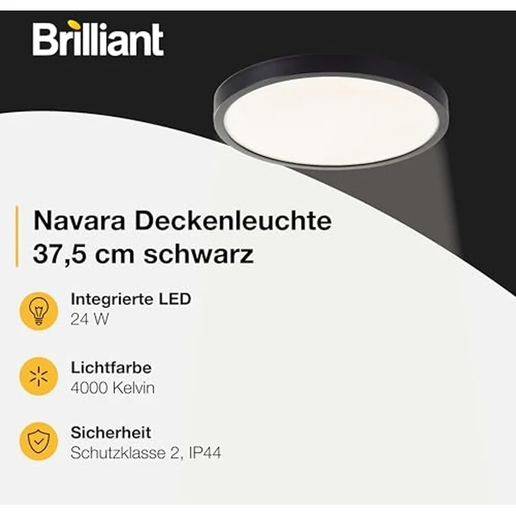 Brilliant LED Deckenleuchte Navara, LED fest integriert, Neutralweiß, Ø 37,5cm, Höhe 3 cm, 2900 lm, 4000 K, IP44 – Bild 2