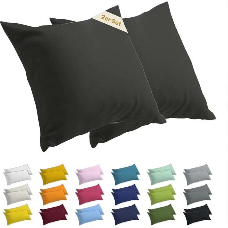 Lavea Kissenbezug 2er Set Kissenhülle Jersey, 100% Baumwolle, Kissenbezüge, (2 Stück), allergikerfreundlich - sicherer YKK-Reißverschluss - waschbar 60°C