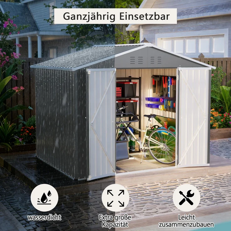 ZUBALIYA Stabiles Metall-Gerätehaus in Anthrazit 8x6 FT mit praktischer Klapptür Ideal als Gartenschuppen für Werkzeuge & Gartengeräte – Bild 6