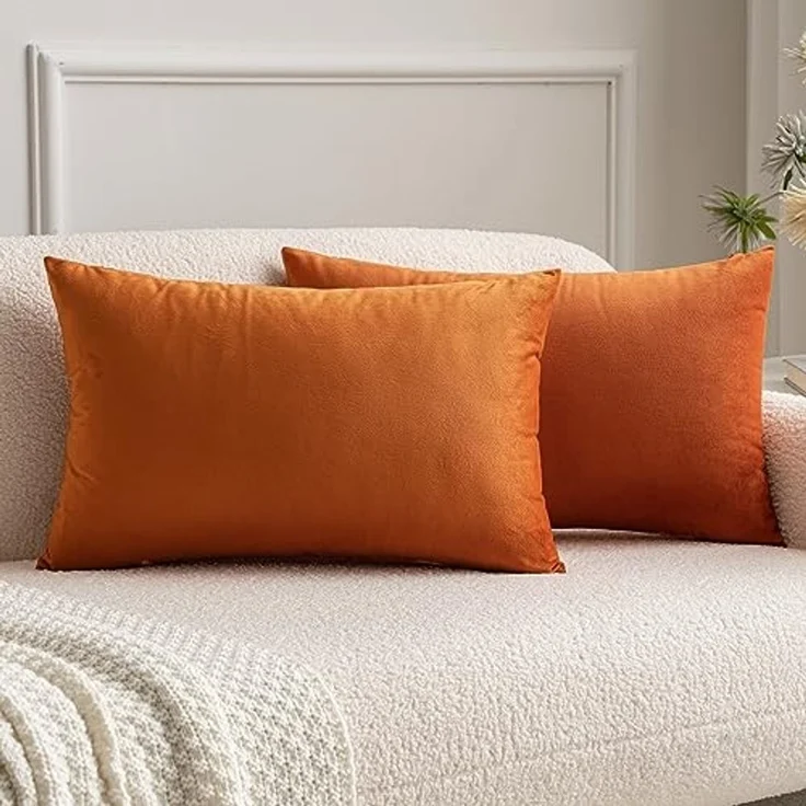 MIULEE 2er Set SAMT Kissenbezug Kissenhülle Dekorative Dekokissen Sofakissen Lendenkissen Wurfkissenbezug mit Verstecktem Reißverschluss Sofa Schlafzimmer 12x20 Inch 30x50 cm Orange – Bild 1