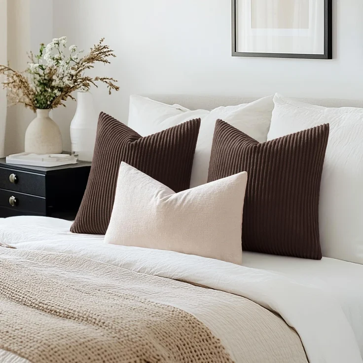 MIULEE 2er Set Kissenbezüge Cord Kissenbezug Kissenhülle Dekorative Zierkissen Sofakissen Couchkissen Dekokissen Zierkissenbezug Deko Kissenhülle für Sofa Wohnzimmer 50x50 cm Braun – Bild 6