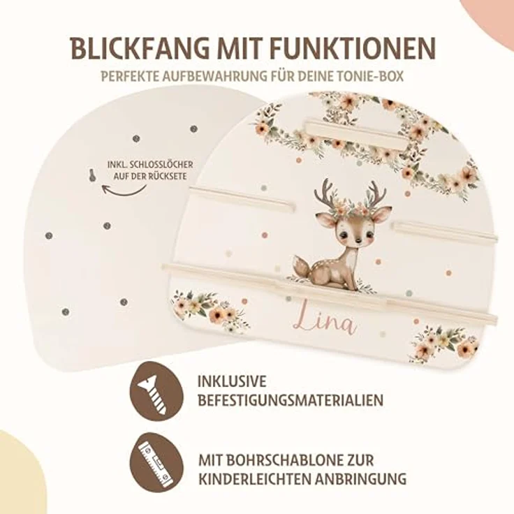 KIDSMOOD - Personalisiertes Tonie Regal für Kinderzimmer | Regenbogen Wand-Regal mit genügend Platz für Tonie-Hör-Figuren, Aussparung für Tonie-Musikbox & Kabelmanagement, Tonie Regal Mädchen & Jungen – Bild 5