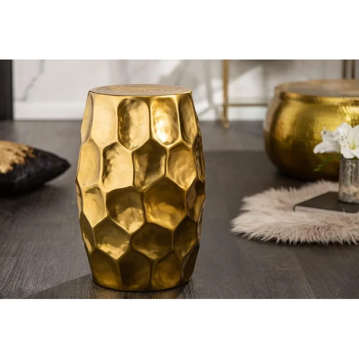 riess-ambiente Beistelltisch ORGANIC ORIENT Ø50cm gold (Einzelartikel, 1-St), Wohnzimmer · Metall · Hammerschlag Design · Handarbeit · rund · Waben – Bild 2