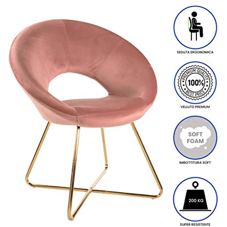 Montemaggi Sessel, Leder, Puderrosa Goldenen Beinen, 71 x 59 x 84 cm, MEP39C – Bild 5