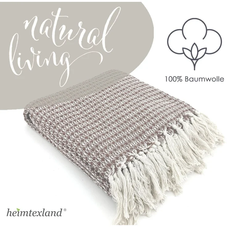 Wohndecke Strick Kuscheldecke Wolldecke Sofadecke 180x130 cm, heimtexland, Fransen Strickdecke Boho I 100% BW I weich, warm, natürlich – Bild 2
