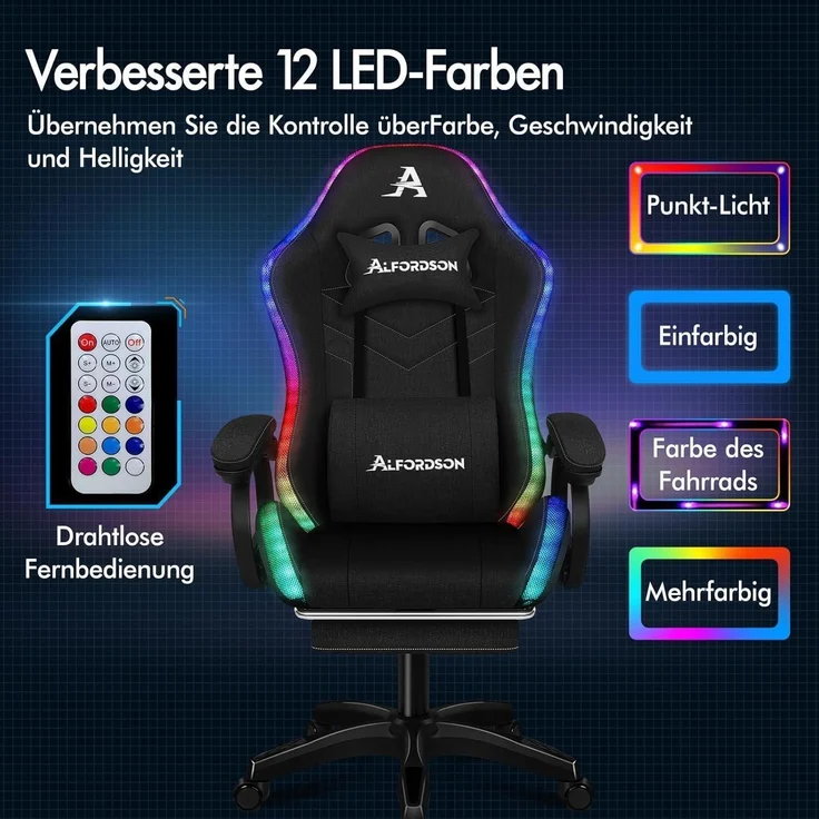 ALFORDSON Gaming Stuhl mit Massage RGB LED-Licht Ergonomisch Bürostuhl Schwarzes – Bild 4