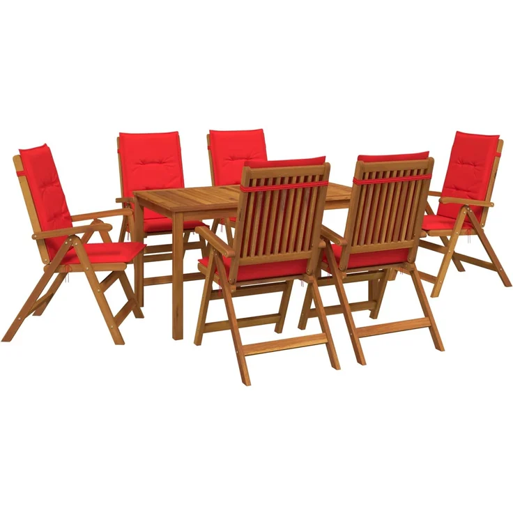 vidaXL 7-teiliges Garten Essset 6-Sitzer Rot Massivholz Akazie 3434564 – Bild 2