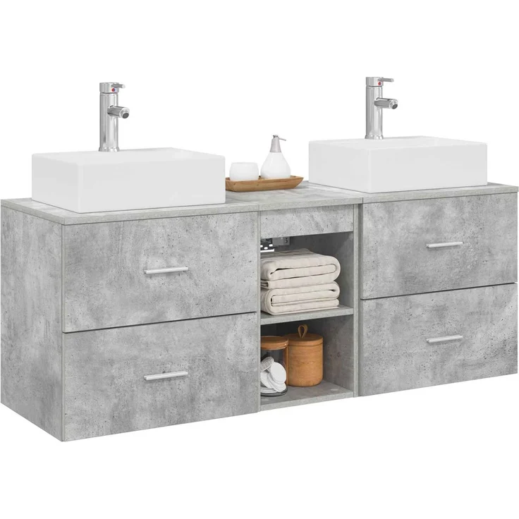 vidaXL Badezimmerschrank-Set 3 stk. Betongrau 129 x 41 x 79,5 cm 3405838 – Bild 3