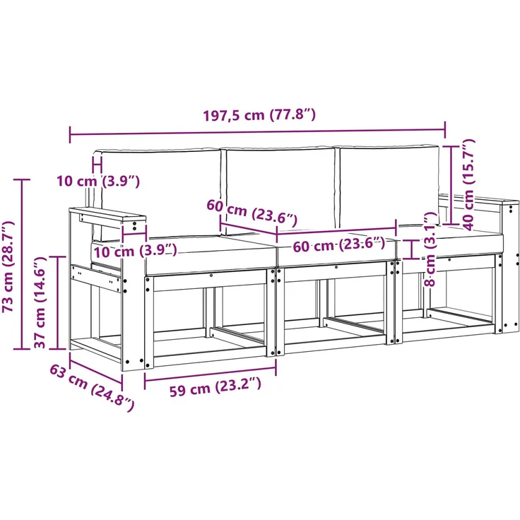 vidaXL Outdoor-Sofagarnitur 3 stk. 3-Sitzer Natur und Hellgrau 3365944 – Bild 8