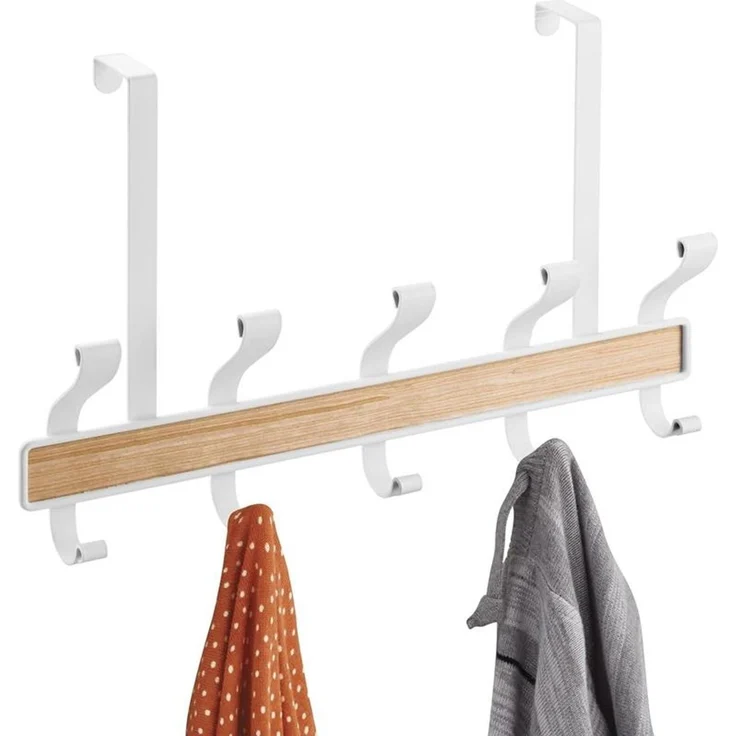mDesign Hakenleiste Türgarderobe Garderobenhaken Metall Weiß Holzdekor – Bild 3