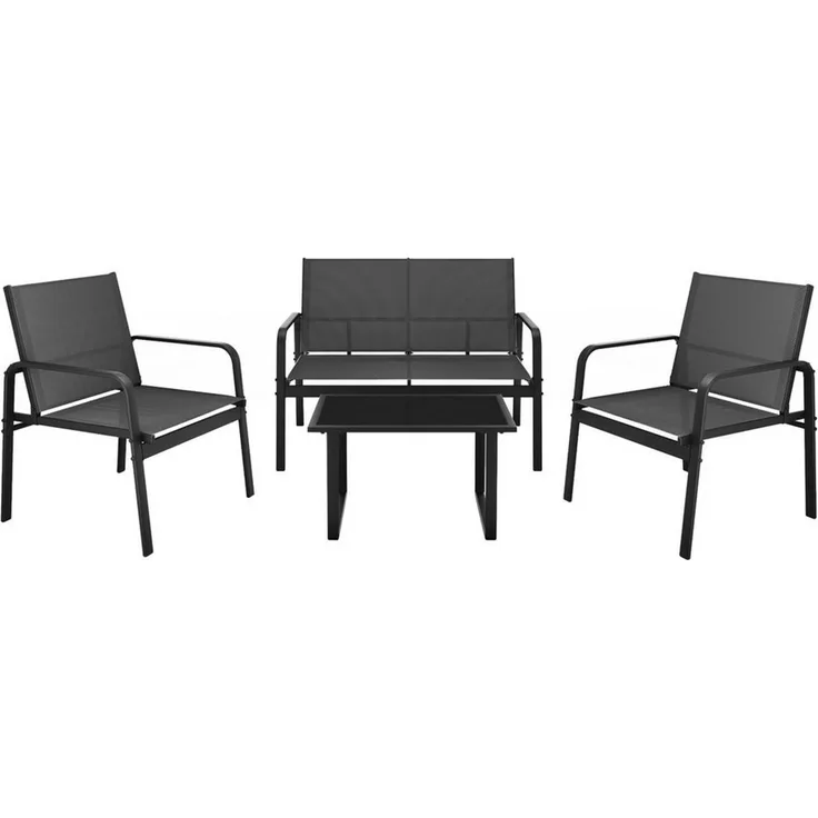 Mondeer Gartenmöbel Set, Balkon Möbel Set 4-TLG mit Armlehnen, Terrassenmöbel mit Tisch Sofa und 2 Stühlen, Textilene, für Garten Balkon Außen, Schwarz