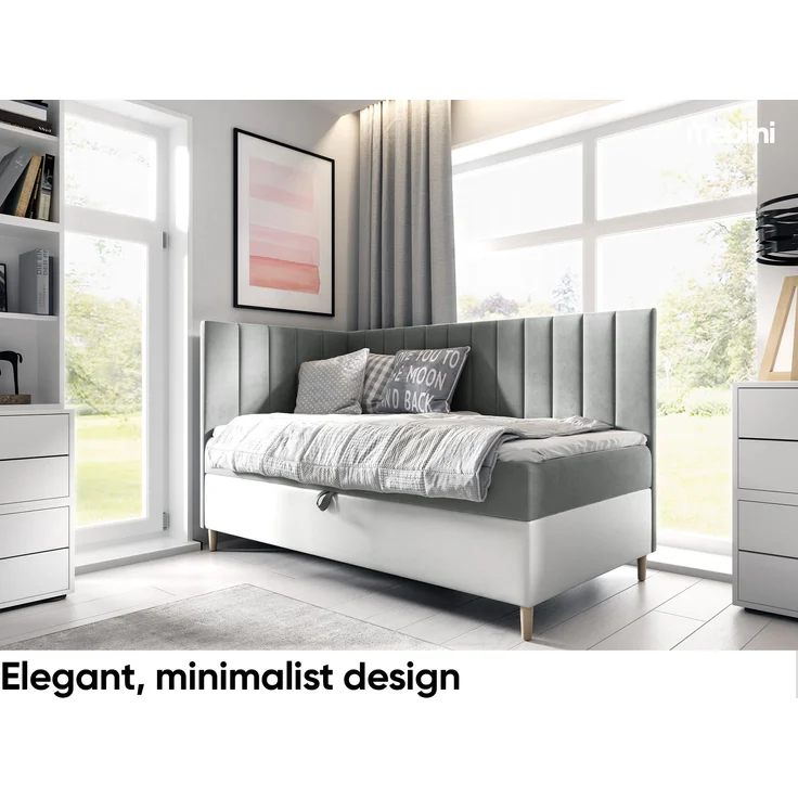 MEBLINI Kinderbett mit Bettkasten MAYA 3 100x200 Links – H3/Grau Samt Gepolstert Einzelbett mit Matratze - Polsterbett mit Stauraum - Bett mit Kopfteil – Stauraumbett – Bild 2