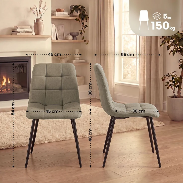 CLP 2er Set Esszimmerstuhl Tilde gepolstert mit Rückenlehne bis 150 kg belastbar - Farbe:taupe;Material:Stoff – Bild 1