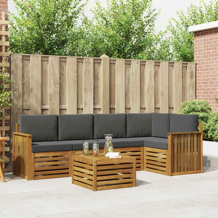 vidaXL Outdoor-Sofagarnitur 6 stk. 5-Sitzer Natur und Anthrazit 3374847 – Bild 1