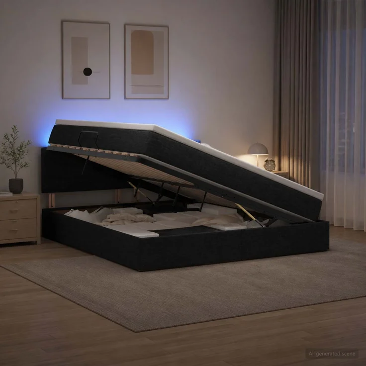 vidaXL LED-Speicherbett mit Matratze Schwarz 160 x 200 cm Stoff 3459011 – Bild 4