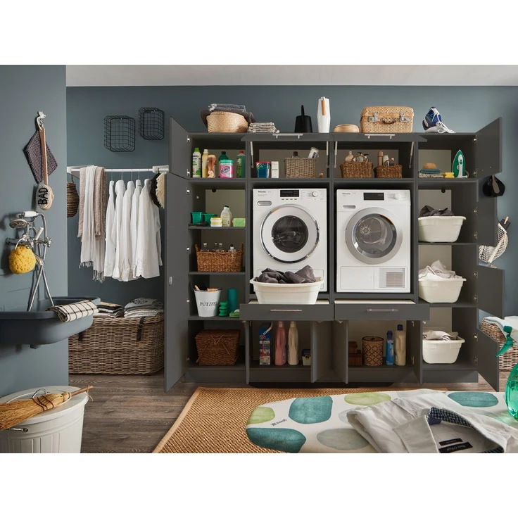 Waschmaschinenumbauschrank >LAUNDREEZY< in anthrazit - 235x200x67,5 (BxHxT) – Bild 3