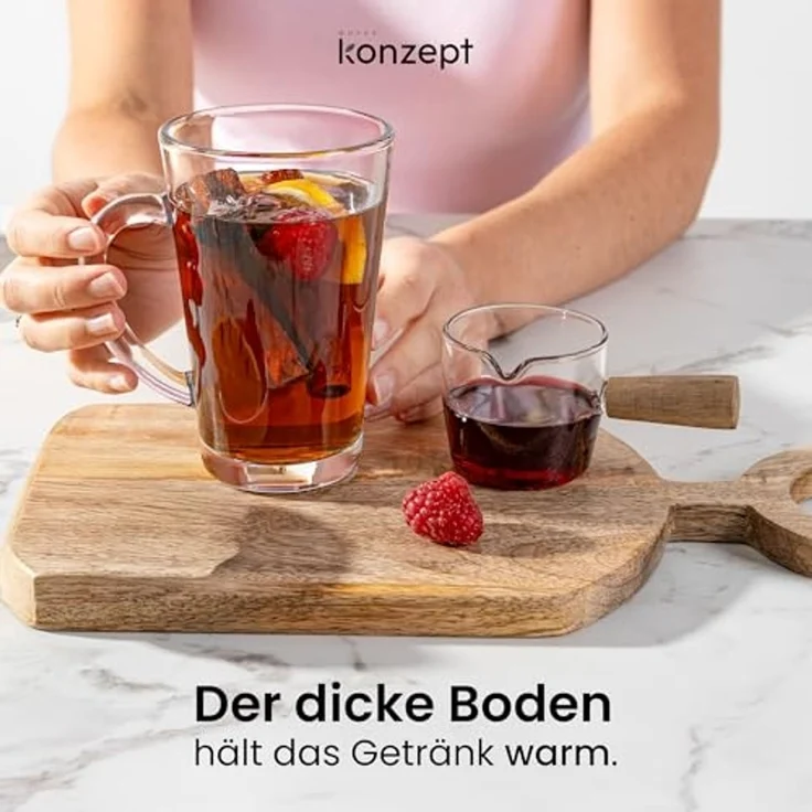 KONZEPT Gläser-Set 6-teilig Latte Macchiato – 300 ml Kaffeetassen, 6-tlg, aus Glas mit Henkel, hitzebeständig & spülmaschinengeeignet – Bild 5