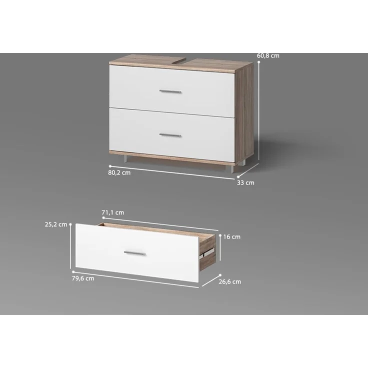 Livinity® Waschbeckenunterschrank Eisak, Weiß/Sonoma/Sonoma, 80 x 60.8 cm – Bild 2