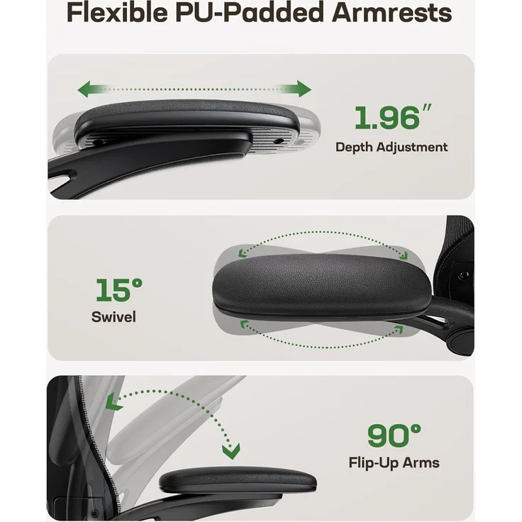 Marsail Bürostuhl Ergonomisch Schreibtischstuhl mit Verstellbarer Kopfstütze Lendenwirbelstütze und Klappbaren 3D Armlehnen Computerstuhl hat Höhenverstellung Drehstuhl Bis 136kg/300LB Belastbar – Bild 5