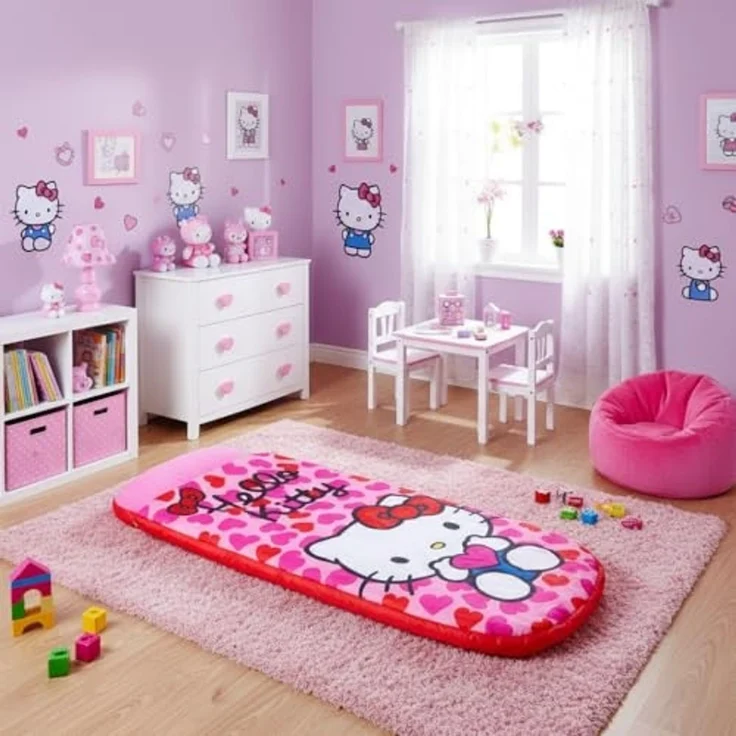 Character World Hello Kitty ReadyBed Kinder Aufblasbares Luftbett und Schlafsack mit Pumpe | Mädchen Reisematratze für Übernachtungen und Camping oder Zuhause – Bild 3