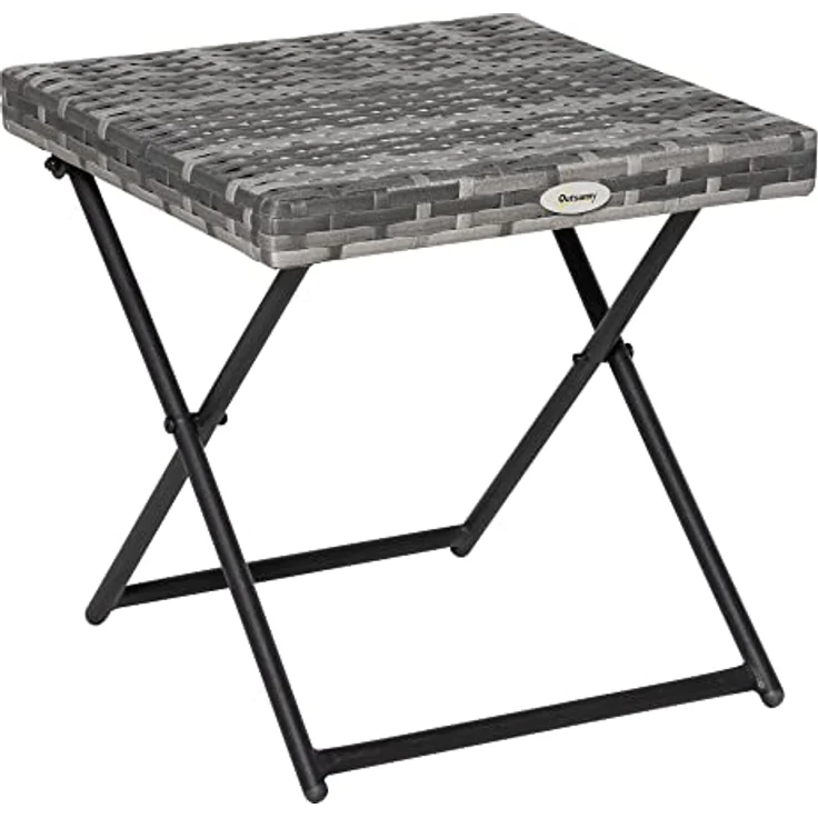 Outsunny Polyrattan Beistelltisch Gartentisch klappbar Couchtisch Gartenmöbel Falttisch Metall Grau 40 x 40 x 40 cm – Bild 2