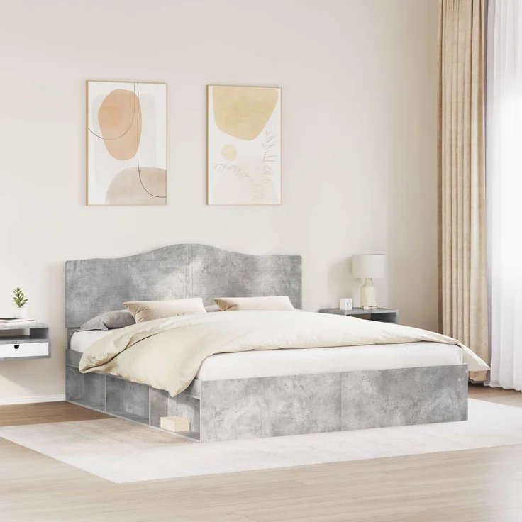 vidaXL Bettrahmen mit Kopfteil Beton 180 x 200 cm Massives Kiefernholz 3413275 – Bild 2