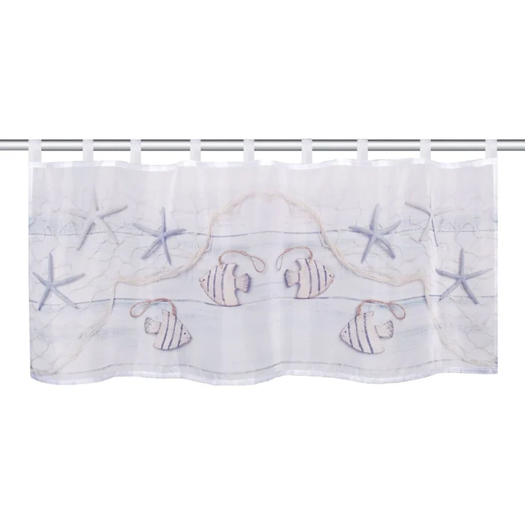 Home Basics Scheibengardine FISCIO, 1 Stück, Schlaufen, transparent, Strand-Motiv (1 St), Schlaufen, transparent, Schlaufencafehaus, digital bedruckt – Bild 2