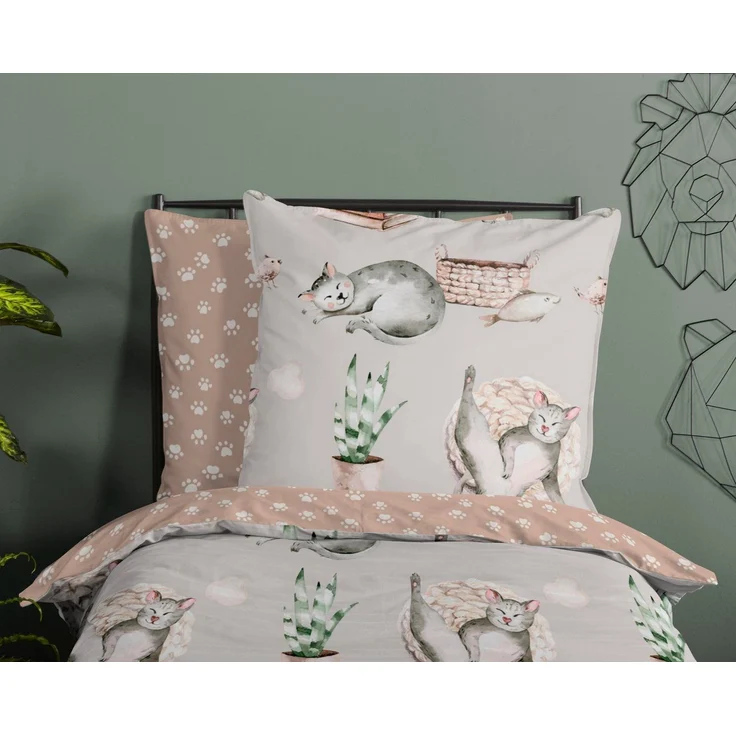 Good Morning Kinder Bettwäsche 135x200 Catlife Katzen Wende grau beige 30855 – Bild 2