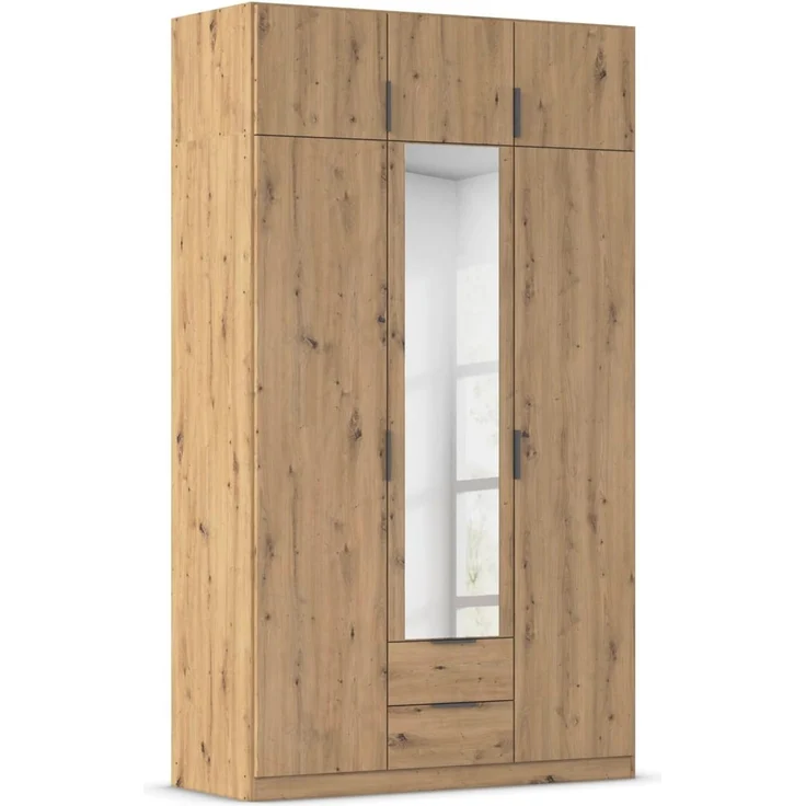 Rauch Möbel Lagoa, Kleiderschrank, Garderobe für Schlafzimmer, Kinderzimmer, Jugendzimmer 6-türig, mit Spiegel, 2 Schubladen, mit Zubehör Classic, Farbe Eiche Artisan, Holz, Breite 136