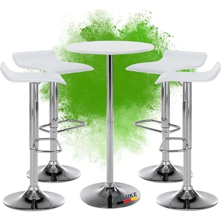 DELUKE® Bartisch Set 5-teilig EGON - 1x Stehtisch + 4x Barhocker | Bartisch Ø 60cm, 108cm Hoch, Metall Gestell | Bistrotisch rund Gastro Barhockerset Hoher Tisch Hochtisch