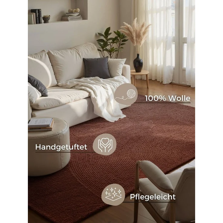 HANSE Home Wollteppich Calmio, auch als Läufer und in rund, rechteckig, Höhe: 18 mm, Handgetuftet, Wolle, Natur, Wohnzimmer, Schlafzimmer, Skandi, Hygge – Bild 3