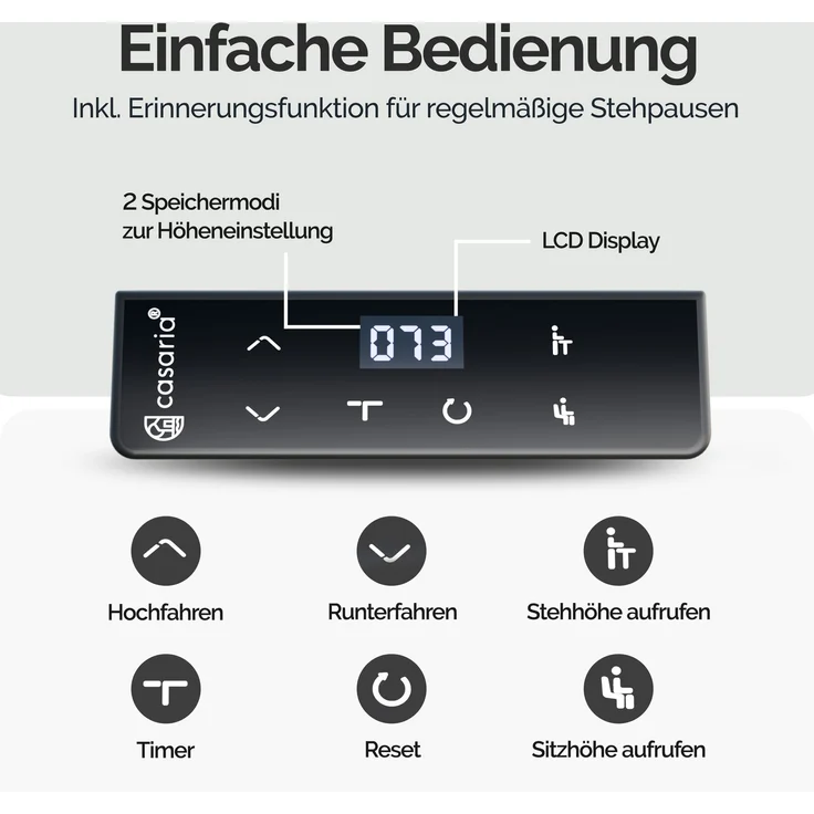 Casaria Elektrisch höhenverstellbarer Schreibtisch, LCD- Display, Spanplatte/Stahlgestell, Weiß, 160x75 cm – Bild 13