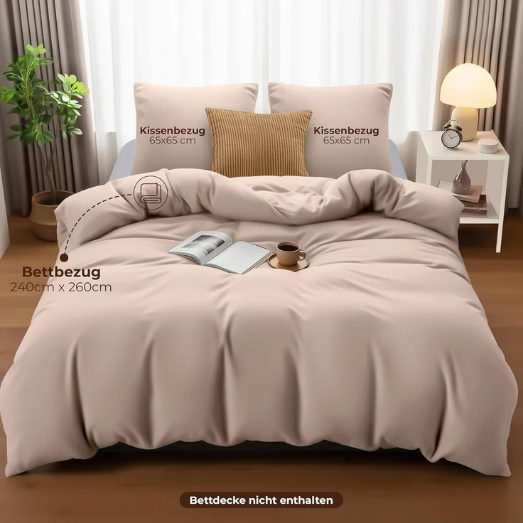 Utopia Bedding Bettwäsche Set - Mikrofaser Bettbezug 260x240 cm + 2 Kissenbezüge 65x65 cm - Beige – Bild 4