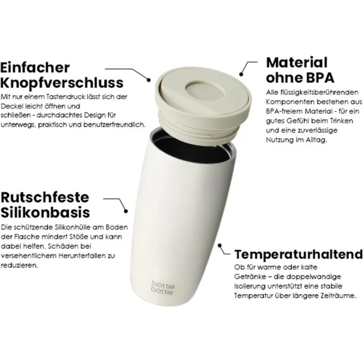 BOTTLE BOTTLE Thermobecher 350ml für Kaffee oder Tee, auslaufsicher, Easy Quick-Press-Verschluss, 1-tlg, Edelstahl, Isolierbecher Travel Mug Classic Grande – Bild 4