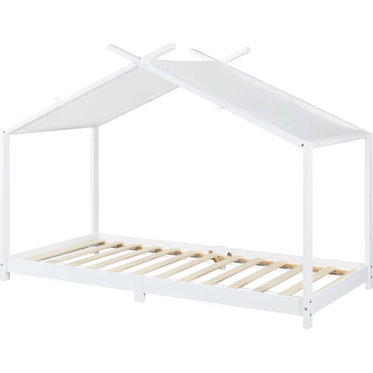Hausbett Kinderbett Brome aus Holz 90x200 cm weiß mit Lattenrost [en. casa] – Bild 3